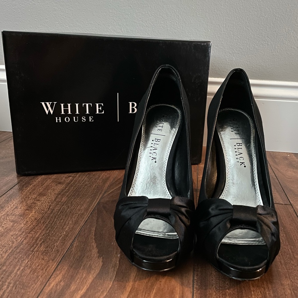 WHBM Ray black satin peep platform heel - Picture 3 of 9